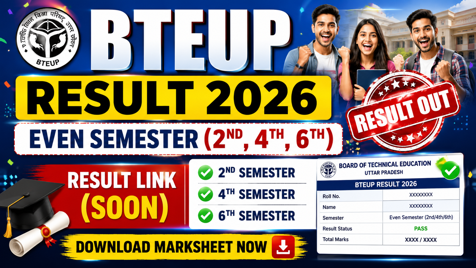 BTEUP Result 2026 Even Semester (2nd, 4th, 6th) Result Link (Soon)